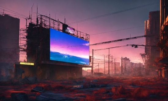 Sky, Atmosphere, Purple, Electricity, Building, Billboard