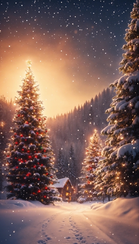 Sky, Atmosphere, Snow, Christmas Tree, World, Plant