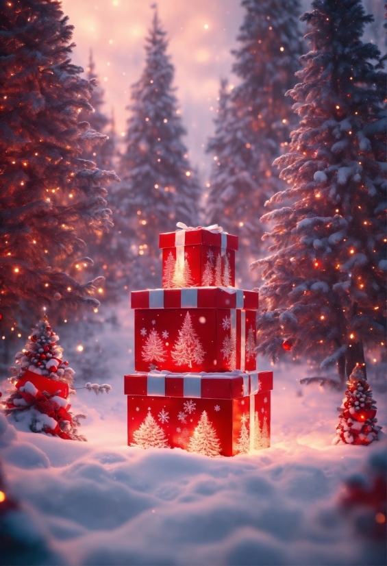 Sky, Christmas Tree, Light, Plant, Christmas Ornament, Snow