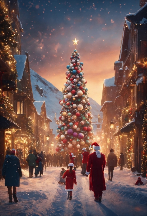Sky, Christmas Tree, Photograph, Snow, World, Building