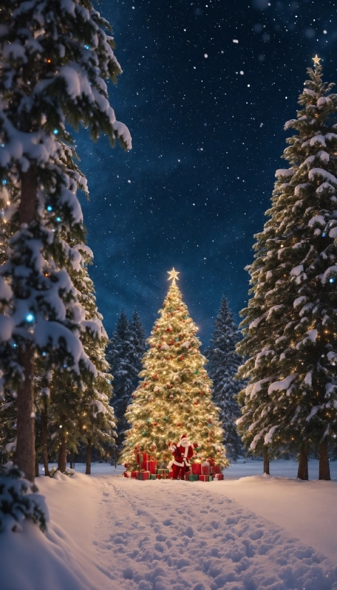 Sky, Christmas Tree, Plant, Snow, Light, Nature