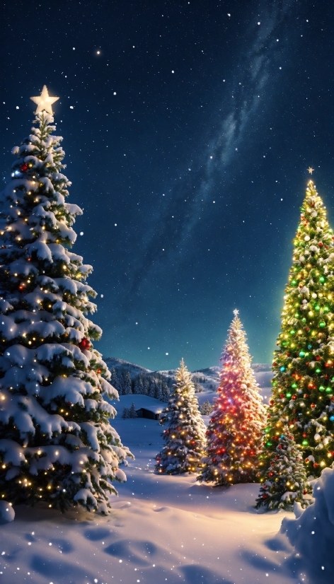 Sky, Christmas Tree, Plant, Snow, Light, Nature