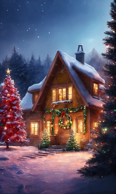 Sky, Christmas Tree, Plant, Snow, Property, Window