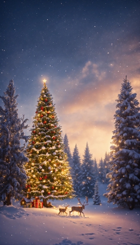 Sky, Christmas Tree, Plant, Snow, World, Light