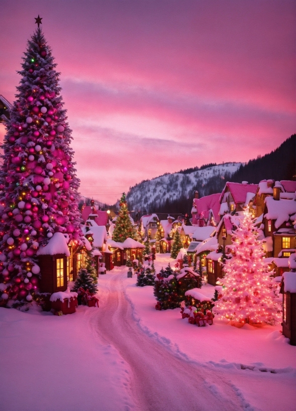 Sky, Christmas Tree, Snow, Cloud, Light, Purple