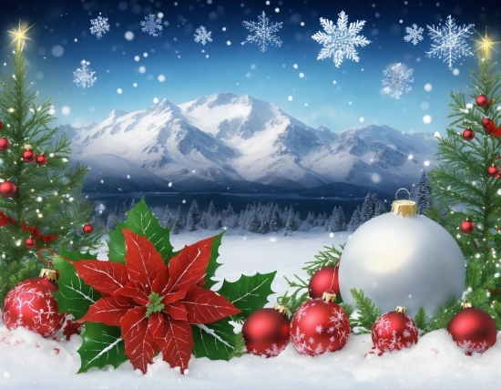 Sky, Christmas Tree, Snow, Plant, Light, Nature