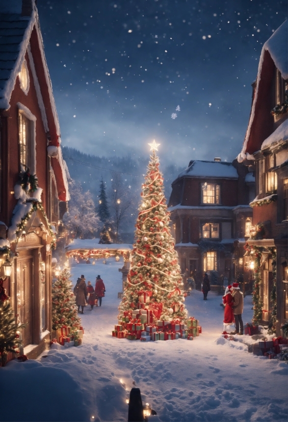 Sky, Christmas Tree, Snow, Plant, World, Light