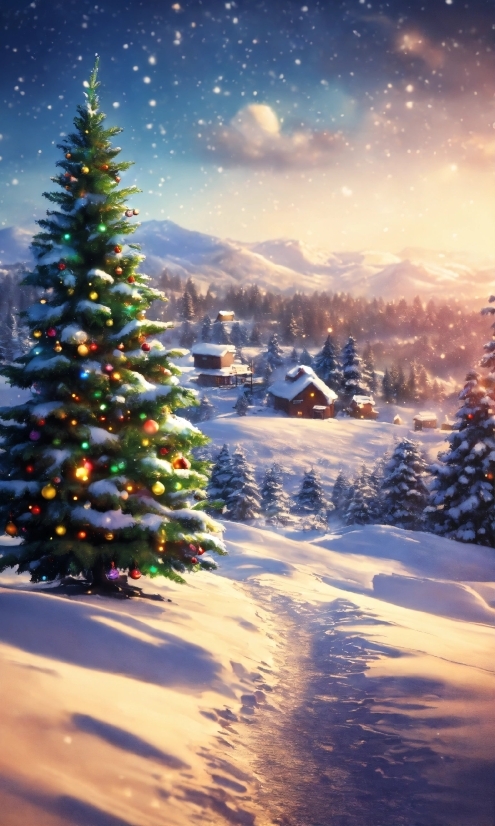 Sky, Christmas Tree, Snow, World, Cloud, Plant
