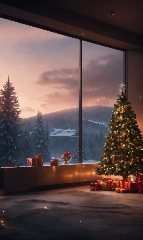 Sky, Cloud, Christmas Tree, Window, Plant, Light