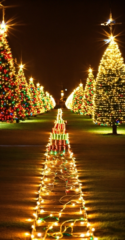 Sky, Light, Christmas Tree, Green, Nature, Lighting
