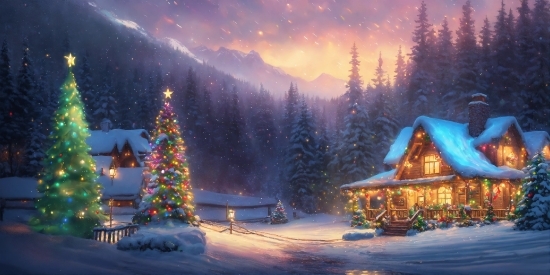 Sky, Light, Cloud, Christmas Tree, Snow, Tree