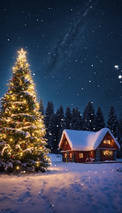 Sky, Plant, Atmosphere, Snow, Christmas Tree, Light