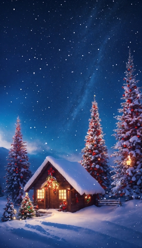 Sky, Plant, Christmas Tree, Snow, Blue, Light