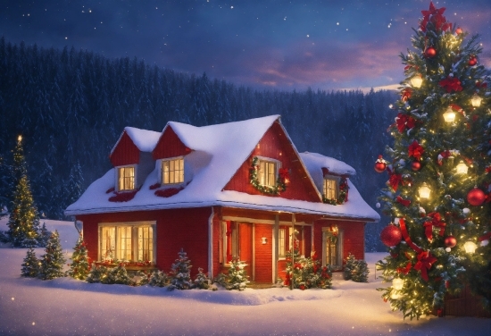 Sky, Plant, Christmas Tree, Snow, Property, Light