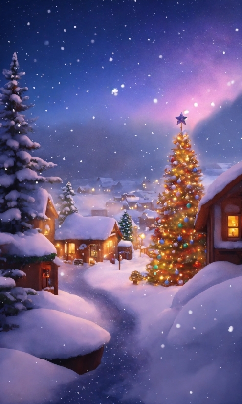 Sky, Plant, Christmas Tree, Snow, World, Light