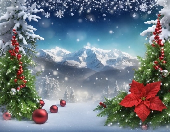 Sky, Plant, Snow, Christmas Ornament, Christmas Tree, Light