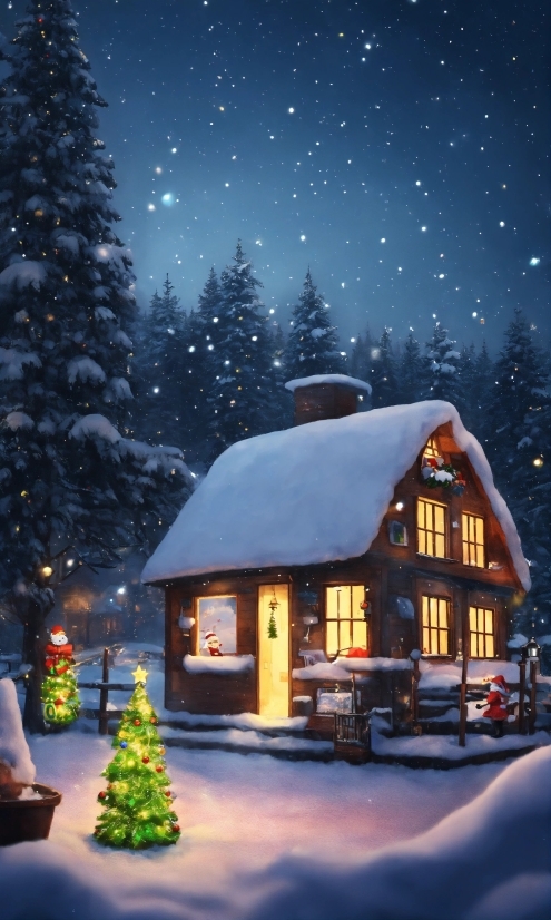 Sky, Snow, Building, Property, Light, Christmas Tree