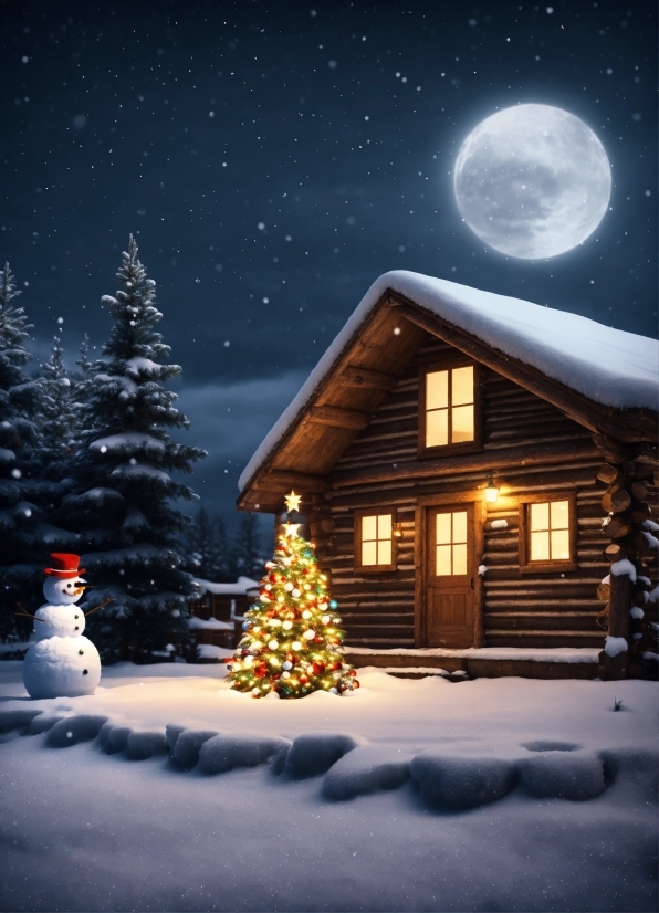 Sky, Snow, Building, Window, Light, Christmas Tree