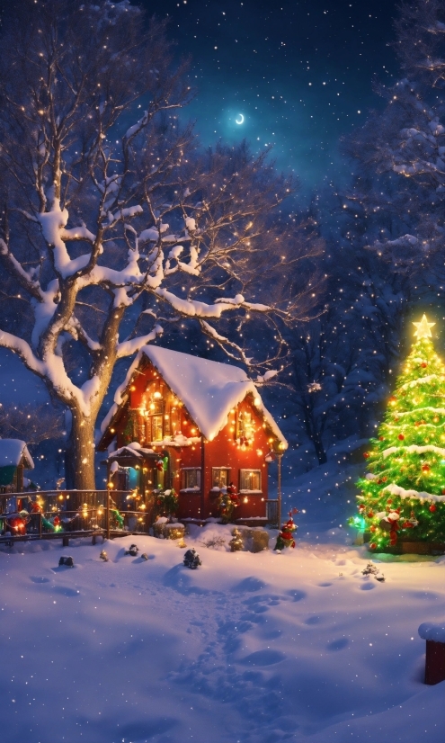 Sky, Snow, Christmas Tree, Cloud, Light, Nature