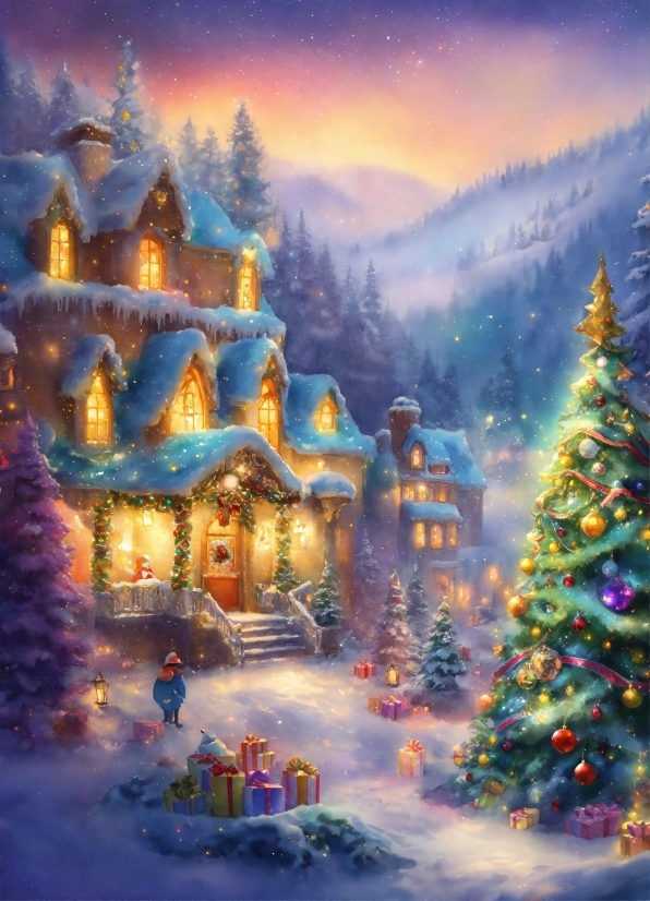 Sky, Snow, Christmas Tree, World, Light, Building