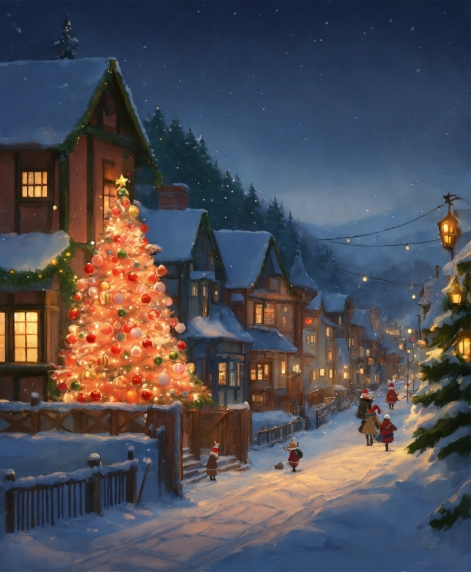 Sky, Snow, Christmas Tree, World, Window, Light