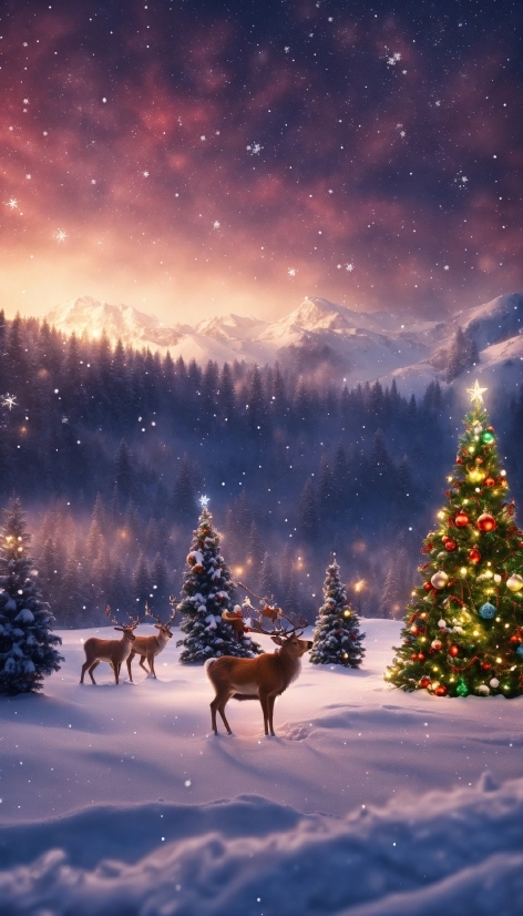 Sky, Snow, Cloud, Christmas Tree, Light, Nature