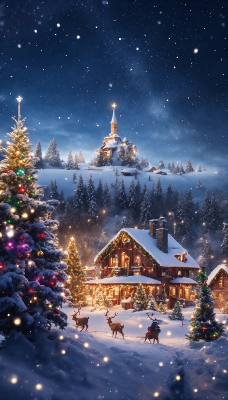 Sky, Snow, Plant, World, Christmas Tree, Building