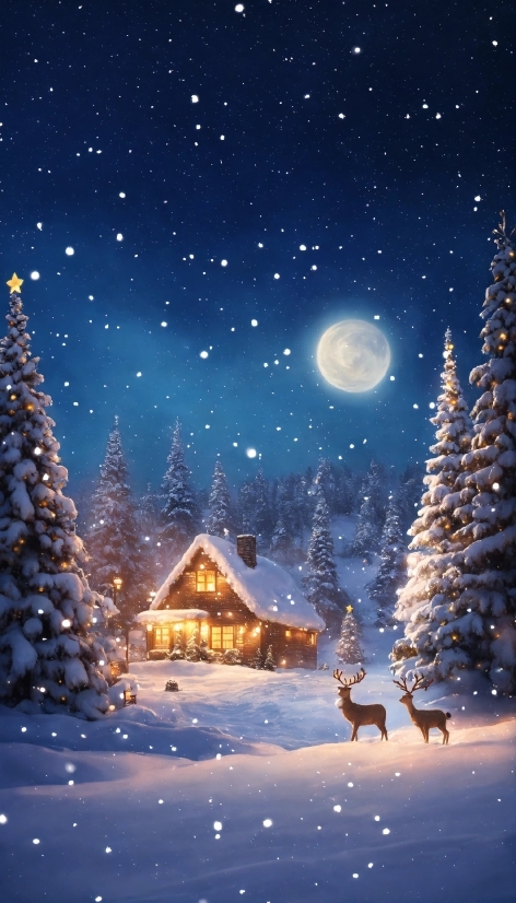 Sky, Snow, Plant, World, Christmas Tree, Light