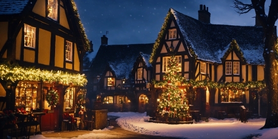 Sky, Window, Christmas Tree, Light, Plant, House