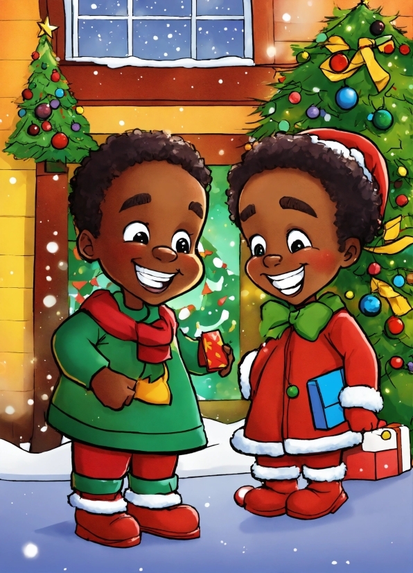 Smile, Cartoon, Green, Celebrating, Christmas Tree, Happy
