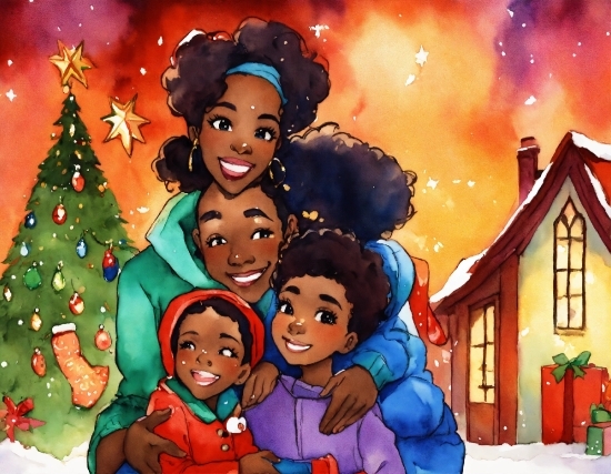 Smile, Christmas Tree, Cartoon, World, Window, Happy
