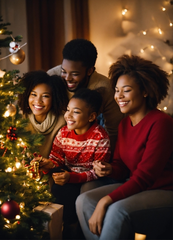 Smile, Christmas Tree, Facial Expression, Light, Organ, Black