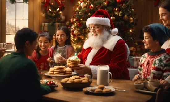 Smile, Christmas Tree, Food, Tableware, Table, Beard