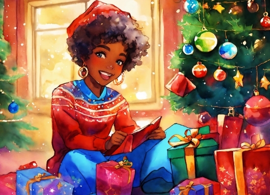 Smile, Christmas Tree, Happy, Art, Red, Fun