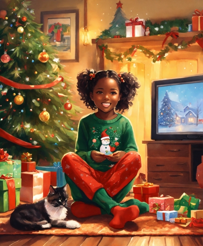 Smile, Christmas Tree, Photograph, Cat, Green, Christmas Ornament