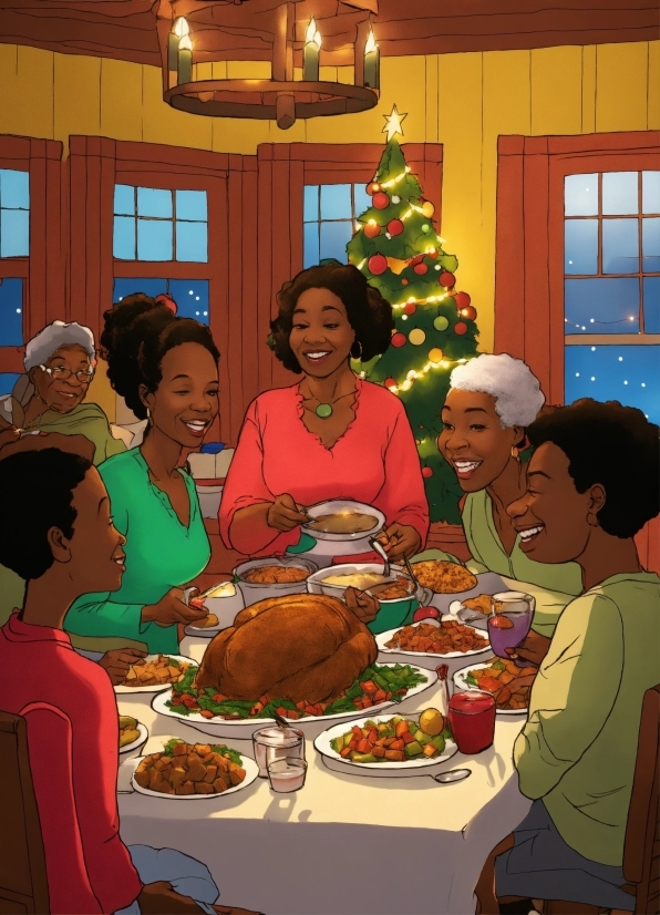 Smile, Christmas Tree, Table, Tableware, Food, Window