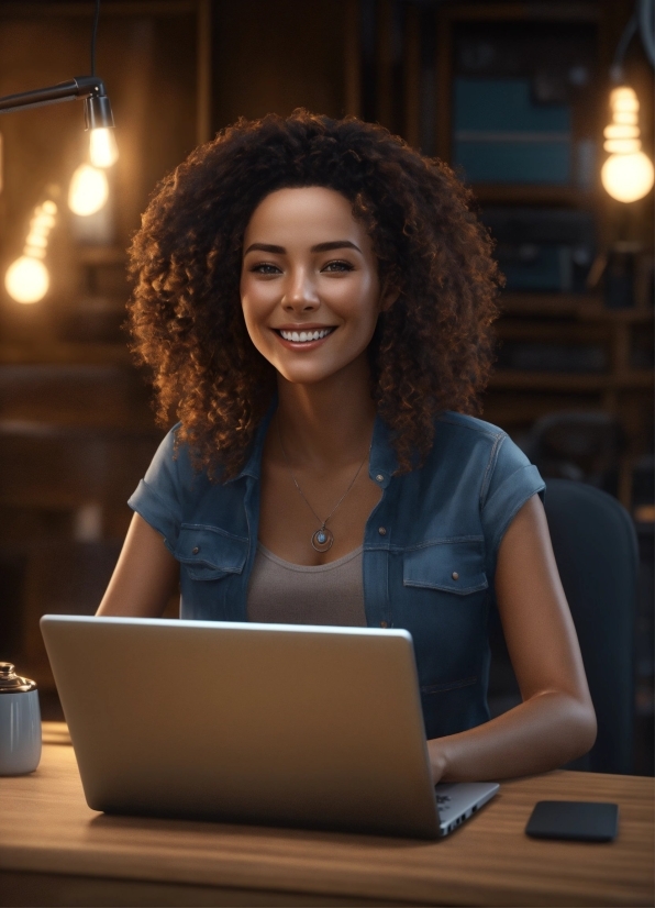 Smile, Computer, Laptop, Hairstyle, Personal Computer, Fashion