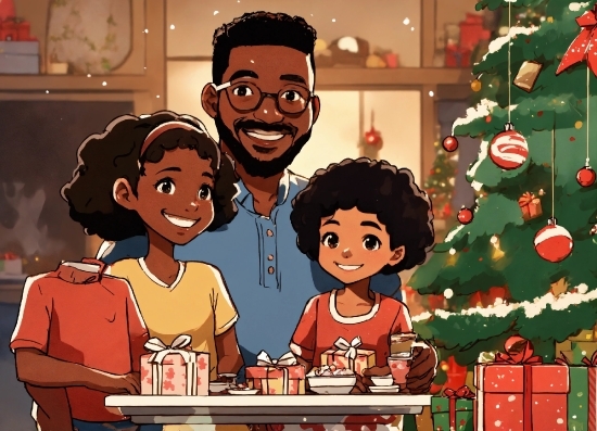 Smile, Facial Expression, Cartoon, Sharing, Christmas Tree, Happy