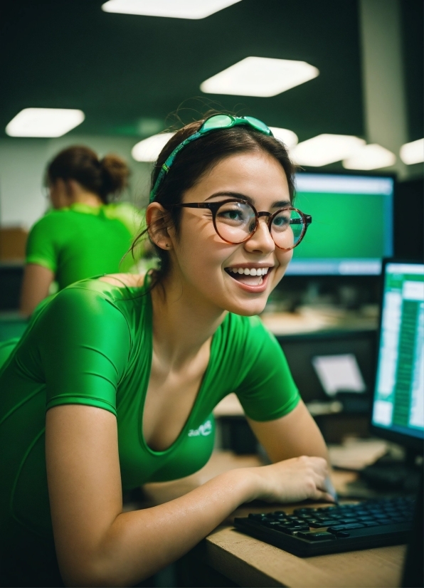 Smile, Glasses, Computer, Personal Computer, Green, Vision Care