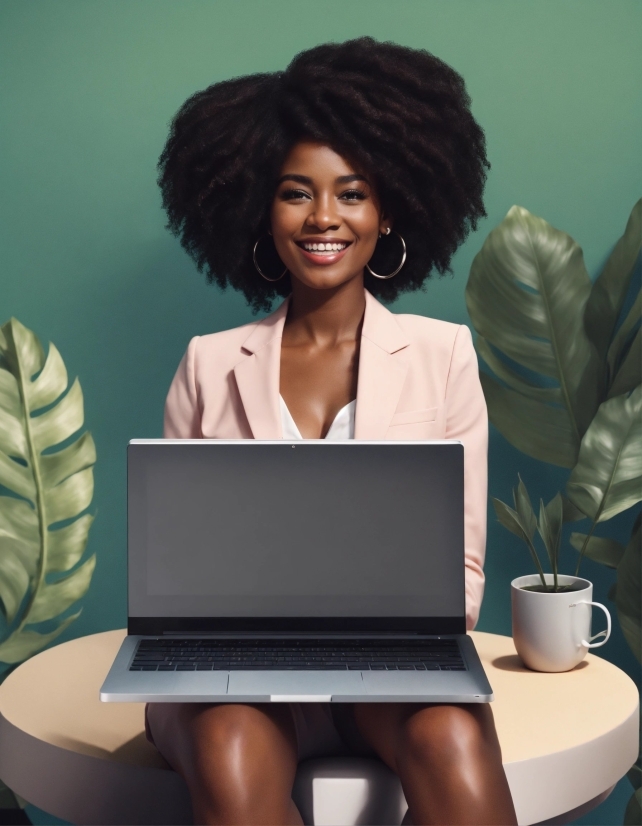 Smile, Hairstyle, Computer, Laptop, Personal Computer, Plant