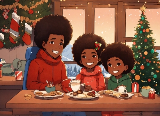 Smile, Tableware, Christmas Tree, Food, Table, Sharing