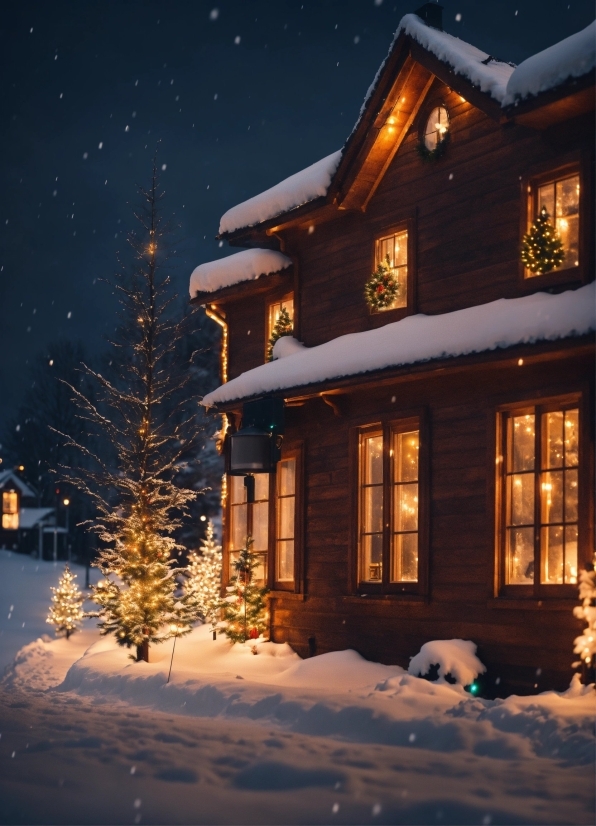 Snow, Building, Plant, Window, Sky, House