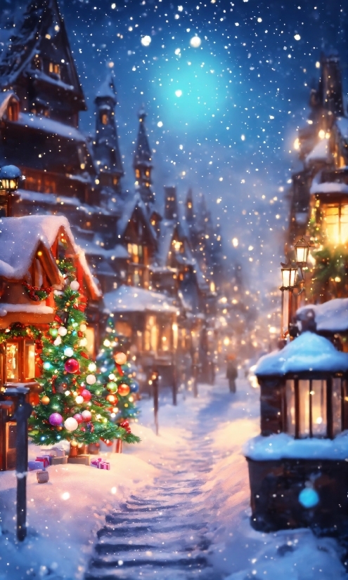 Snow, Christmas Tree, Light, Plant, Nature, Freezing