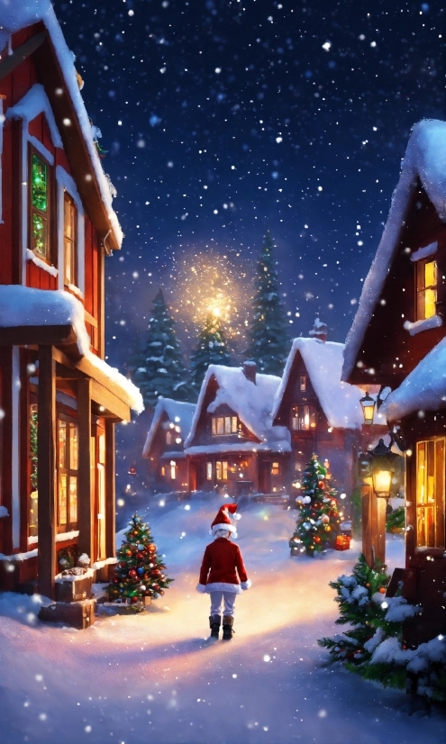 Snow, Christmas Tree, Sky, Light, Nature, Lighting