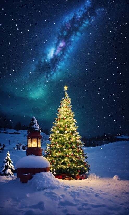 Snow, Christmas Tree, Sky, Plant, World, Light