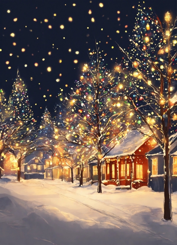 Snow, Light, Sky, Branch, Lighting, Street Light