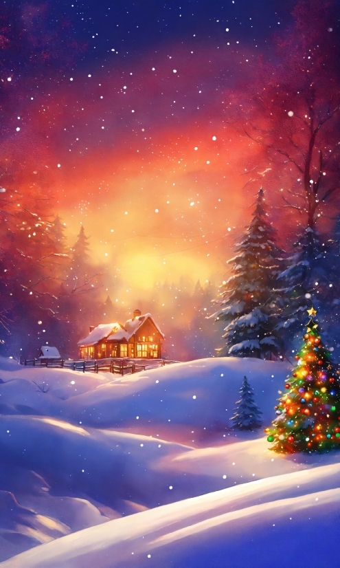 Snow, Plant, Christmas Tree, Light, World, Nature