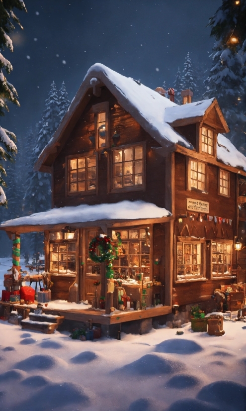 Snow, Property, Light, Window, Building, House