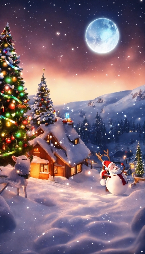 Snow, Sky, Christmas Tree, World, Light, Nature