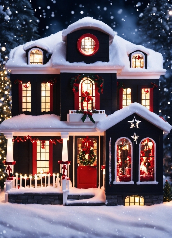 Snow, Window, Light, Building, House, Christmas Decoration